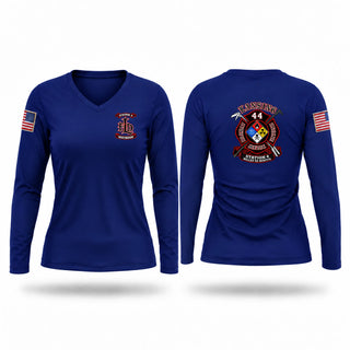 Womens Long Sleeve Vneck Shirt, Lansing FD - Station #4, Fire Department, Teamtime, Team time, sublimation, custom sports apparel, team uniforms, spirit wear, spiritwear, sports uniforms, custom shirts, team store, custom team store, fundraiser sports, apparel fundraiser