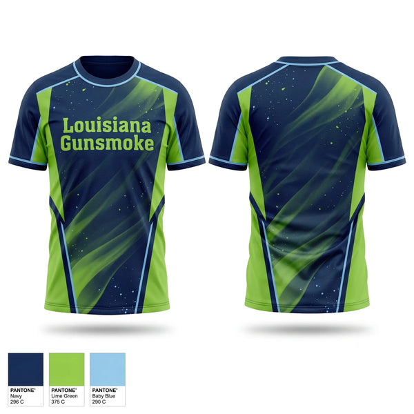 Soft Poly Tee Cotton Like Feel, Louisiana Gunsmoke, Softball, Teamtime, Team time, sublimation, custom sports apparel, team uniforms, spirit wear, spiritwear, sports uniforms, custom shirts, team store, custom team store, fundraiser sports, apparel fundraiser