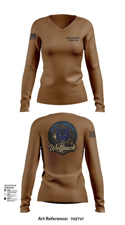 Womens Long Sleeve Vneck Shirt, Alpha Company, 742nd MI BN, , Teamtime, Team time, sublimation, custom sports apparel, team uniforms, spirit wear, spiritwear, sports uniforms, custom shirts, team store, custom team store, fundraiser sports, apparel fundraiser
