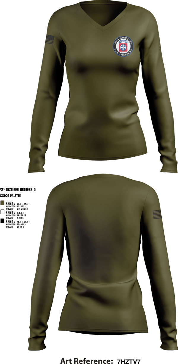 Women's Long Sleeve Vneck Shirt, 82nd Airborne Division, Army, Teamtime, Team time, sublimation, custom sports apparel, team uniforms, spirit wear, spiritwear, sports uniforms, custom shirts, team store, custom team store, fundraiser sports, apparel fundraiser