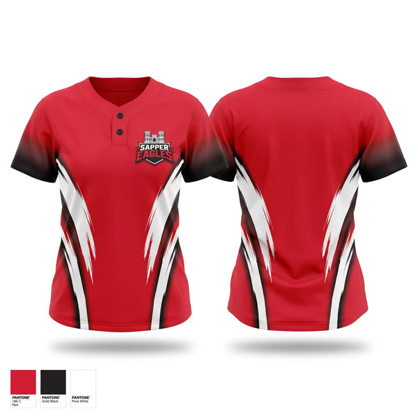 Two Button Softball Jersey, Sapper eagles, Softball, Teamtime, Team time, sublimation, custom sports apparel, team uniforms, spirit wear, spiritwear, sports uniforms, custom shirts, team store, custom team store, fundraiser sports, apparel fundraiser