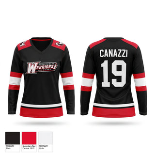 Womens Long Sleeve Vneck Shirt, Warriors, Ice Hockey, Teamtime, Team time, sublimation, custom sports apparel, team uniforms, spirit wear, spiritwear, sports uniforms, custom shirts, team store, custom team store, fundraiser sports, apparel fundraiser