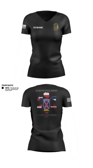 Womens Short Sleeve Vneck Shirt, 23D Military Police Company Deployment 2026, Army, Teamtime, Team time, sublimation, custom sports apparel, team uniforms, spirit wear, spiritwear, sports uniforms, custom shirts, team store, custom team store, fundraiser sports, apparel fundraiser