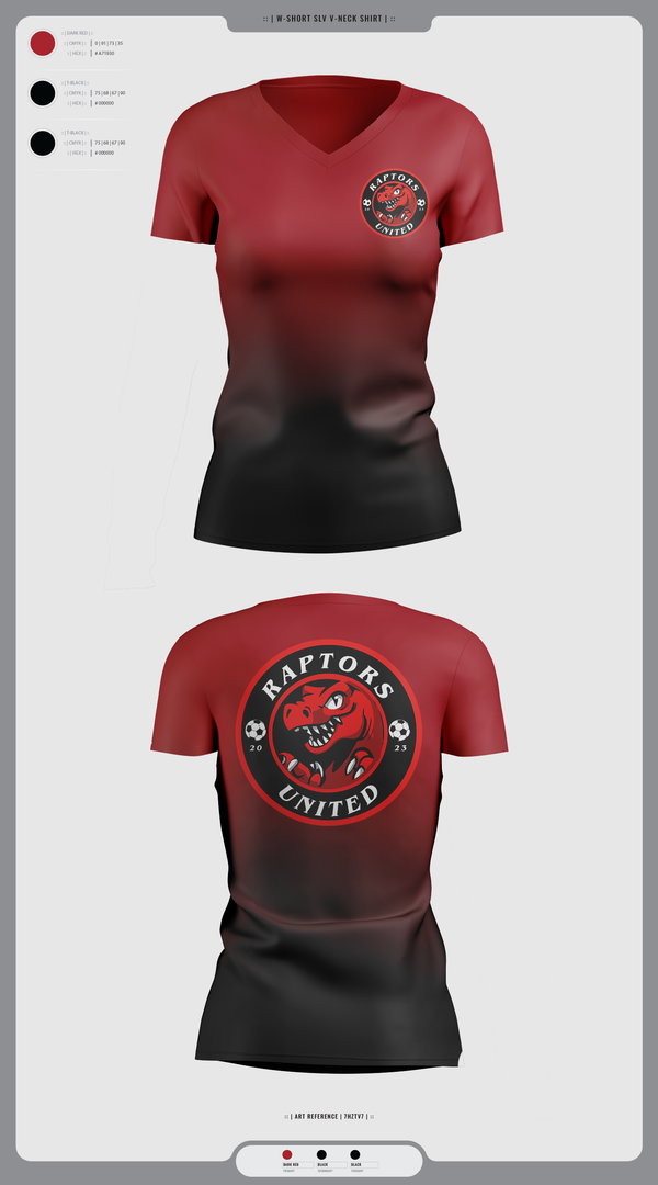 Womens Short Sleeve Vneck Shirt, Raptors United, Men's Soccer, Teamtime, Team time, sublimation, custom sports apparel, team uniforms, spirit wear, spiritwear, sports uniforms, custom shirts, team store, custom team store, fundraiser sports, apparel fundraiser