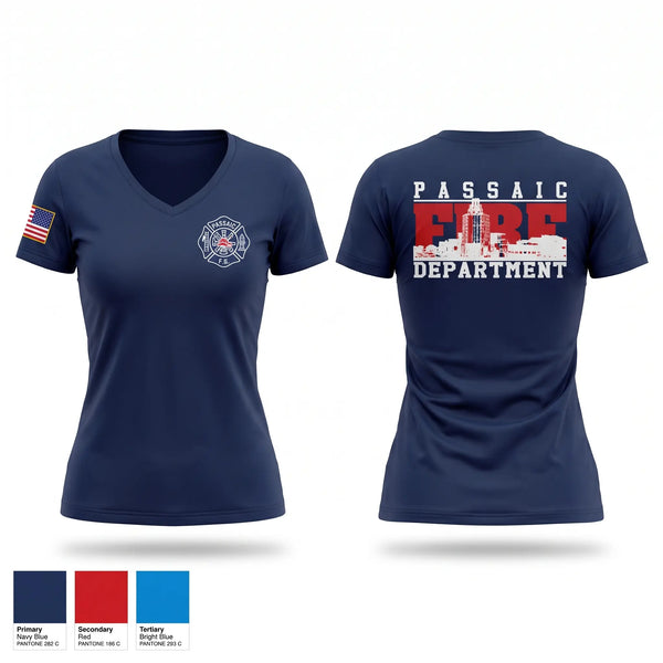Womens Short Sleeve Vneck Shirt, FMBA Local 13/213 Passaic Fire Department, Fire Department, Teamtime, Team time, sublimation, custom sports apparel, team uniforms, spirit wear, spiritwear, sports uniforms, custom shirts, team store, custom team store, fundraiser sports, apparel fundraiser