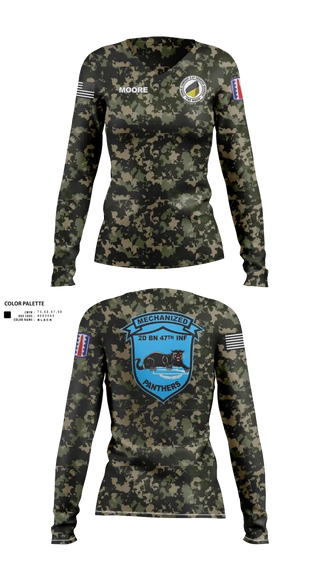Womens Long Sleeve Vneck Shirt, C Co 2-47 197th Infantry Brigade, , Teamtime, Team time, sublimation, custom sports apparel, team uniforms, spirit wear, spiritwear, sports uniforms, custom shirts, team store, custom team store, fundraiser sports, apparel fundraiser