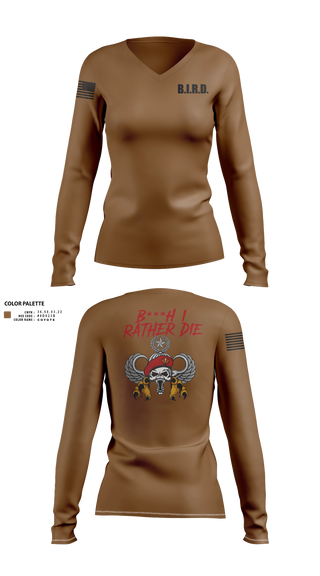 Womens Long Sleeve Vneck Shirt, 3, Army, Teamtime, Team time, sublimation, custom sports apparel, team uniforms, spirit wear, spiritwear, sports uniforms, custom shirts, team store, custom team store, fundraiser sports, apparel fundraiser