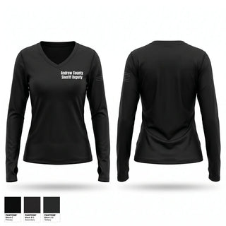 Womens Long Sleeve Vneck Shirt, Andrew County Sheriff Deputy, Police, Teamtime, Team time, sublimation, custom sports apparel, team uniforms, spirit wear, spiritwear, sports uniforms, custom shirts, team store, custom team store, fundraiser sports, apparel fundraiser
