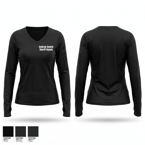 Womens Long Sleeve Vneck Shirt, Andrew County Sheriff Deputy, Police, Teamtime, Team time, sublimation, custom sports apparel, team uniforms, spirit wear, spiritwear, sports uniforms, custom shirts, team store, custom team store, fundraiser sports, apparel fundraiser
