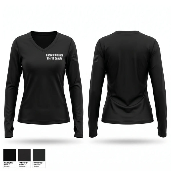 Womens Long Sleeve Vneck Shirt, Andrew County Sheriff Deputy, Police, Teamtime, Team time, sublimation, custom sports apparel, team uniforms, spirit wear, spiritwear, sports uniforms, custom shirts, team store, custom team store, fundraiser sports, apparel fundraiser
