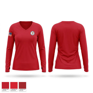 Womens Long Sleeve Vneck Shirt, FBOP FIREARMS INSTRUCTOR, Police, Teamtime, Team time, sublimation, custom sports apparel, team uniforms, spirit wear, spiritwear, sports uniforms, custom shirts, team store, custom team store, fundraiser sports, apparel fundraiser