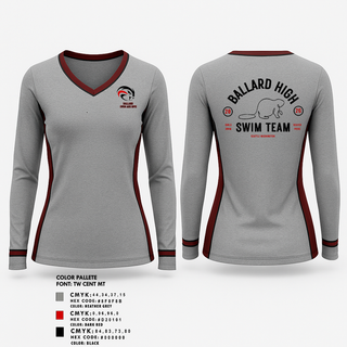 Womens Long Sleeve Vneck Shirt, Ballard High School Girls Swim and Dive, Swimming, Teamtime, Team time, sublimation, custom sports apparel, team uniforms, spirit wear, spiritwear, sports uniforms, custom shirts, team store, custom team store, fundraiser sports, apparel fundraiser
