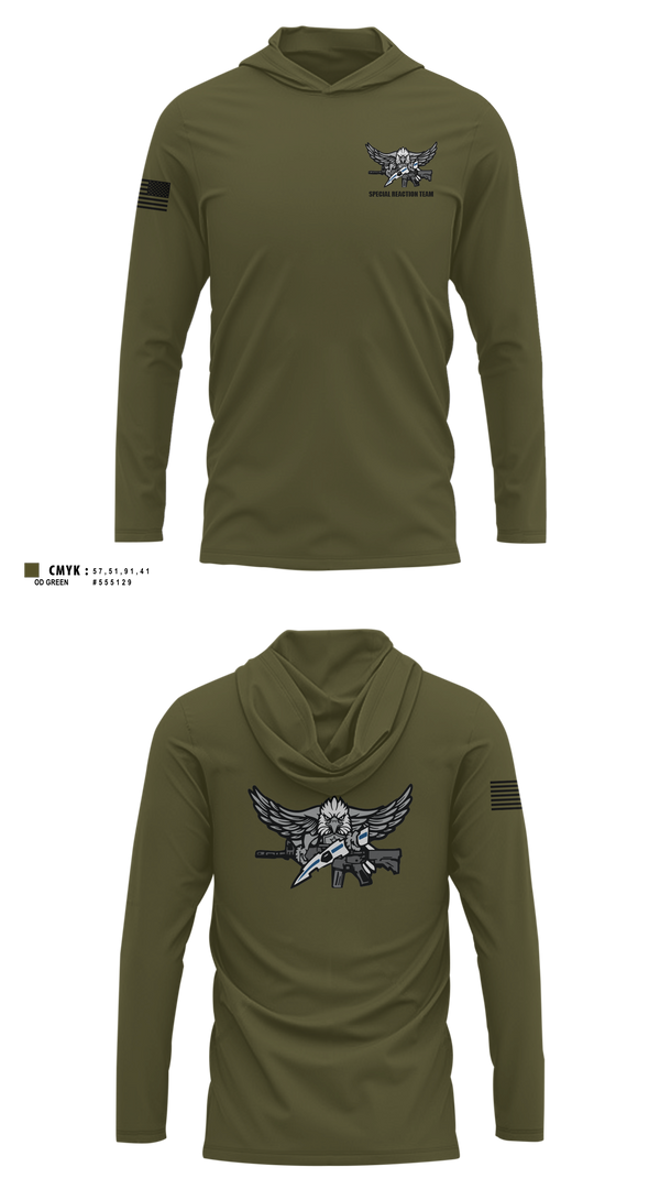 Long Sleeve Performance Shirt with hood, Special Reaction Team, Marines, Teamtime, Team time, sublimation, custom sports apparel, team uniforms, spirit wear, spiritwear, sports uniforms, custom shirts, team store, custom team store, fundraiser sports, apparel fundraiser