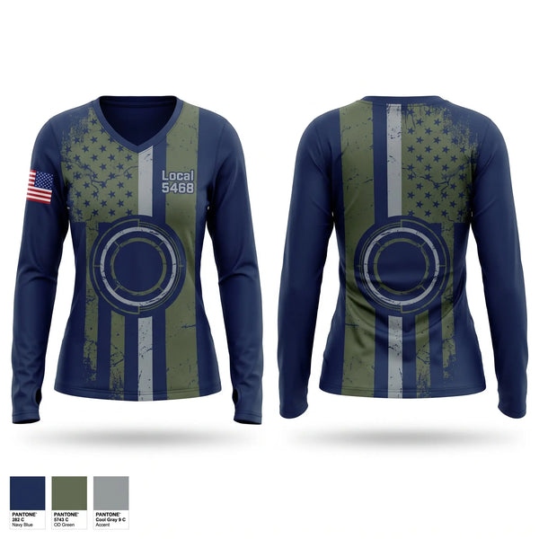 Womens Long Sleeve Vneck Shirt, Local 5468, Fire Department, Teamtime, Team time, sublimation, custom sports apparel, team uniforms, spirit wear, spiritwear, sports uniforms, custom shirts, team store, custom team store, fundraiser sports, apparel fundraiser