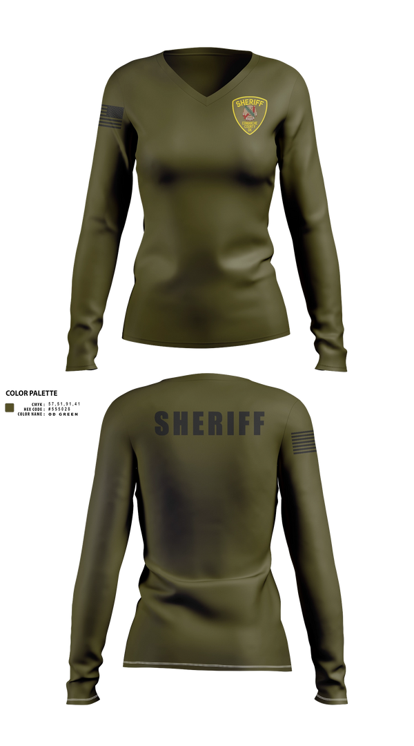 Womens Long Sleeve Vneck Shirt, Comanche County Sheriffs Office, Police, Teamtime, Team time, sublimation, custom sports apparel, team uniforms, spirit wear, spiritwear, sports uniforms, custom shirts, team store, custom team store, fundraiser sports, apparel fundraiser