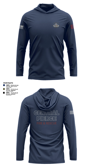 Long Sleeve Performance Shirt with hood, Central Pierce Wildfire, Fire Department, Teamtime, Team time, sublimation, custom sports apparel, team uniforms, spirit wear, spiritwear, sports uniforms, custom shirts, team store, custom team store, fundraiser sports, apparel fundraiser