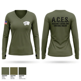 Womens Long Sleeve Vneck Shirt, A.C.E.S (Acushnet Crime & Evidence Squad, Police, Teamtime, Team time, sublimation, custom sports apparel, team uniforms, spirit wear, spiritwear, sports uniforms, custom shirts, team store, custom team store, fundraiser sports, apparel fundraiser