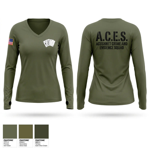 Womens Long Sleeve Vneck Shirt, A.C.E.S (Acushnet Crime & Evidence Squad, Police, Teamtime, Team time, sublimation, custom sports apparel, team uniforms, spirit wear, spiritwear, sports uniforms, custom shirts, team store, custom team store, fundraiser sports, apparel fundraiser