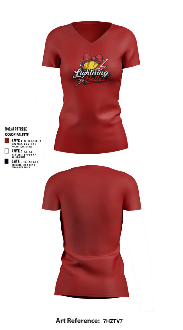 Womens Short Sleeve Vneck Shirt, Bluegrass Lightning Belles, Softball, Teamtime, Team time, sublimation, custom sports apparel, team uniforms, spirit wear, spiritwear, sports uniforms, custom shirts, team store, custom team store, fundraiser sports, apparel fundraiser