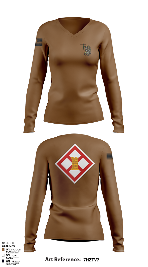 Womens Long Sleeve Vneck Shirt, 441st EN CO 1st PLT, Army, Teamtime, Team time, sublimation, custom sports apparel, team uniforms, spirit wear, spiritwear, sports uniforms, custom shirts, team store, custom team store, fundraiser sports, apparel fundraiser