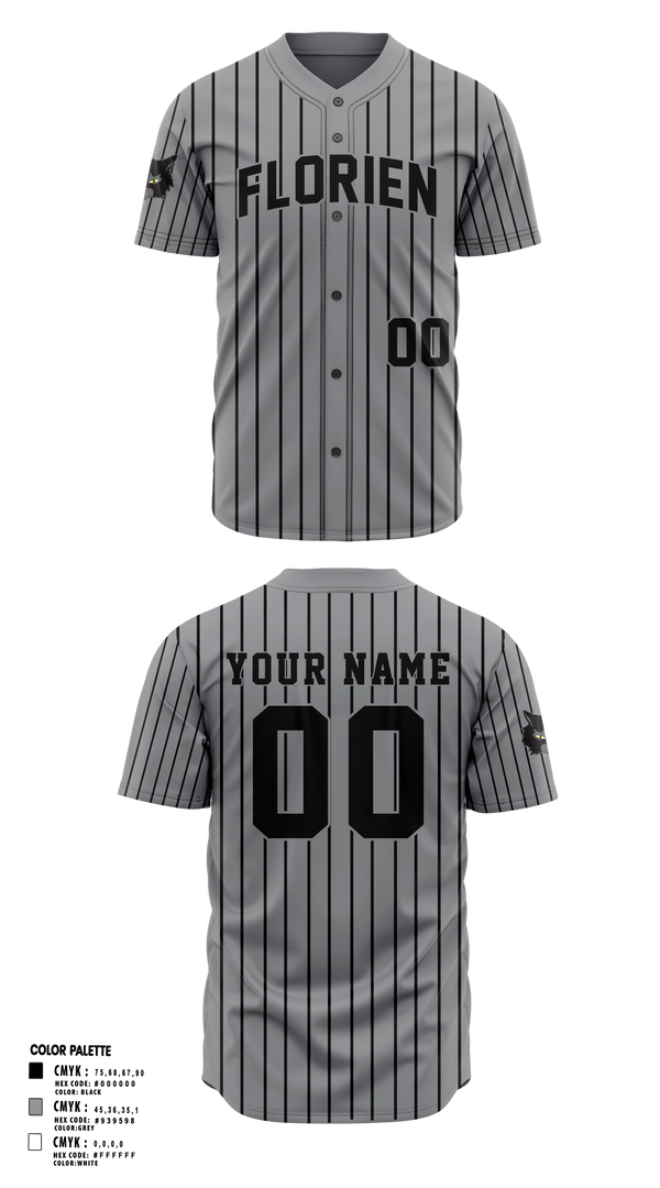 Full Button Softball Jersey, Florien Blackcats, Softball, Teamtime, Team time, sublimation, custom sports apparel, team uniforms, spirit wear, spiritwear, sports uniforms, custom shirts, team store, custom team store, fundraiser sports, apparel fundraiser
