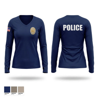 Womens Long Sleeve Vneck Shirt, Pottsville police department, Police, Teamtime, Team time, sublimation, custom sports apparel, team uniforms, spirit wear, spiritwear, sports uniforms, custom shirts, team store, custom team store, fundraiser sports, apparel fundraiser
