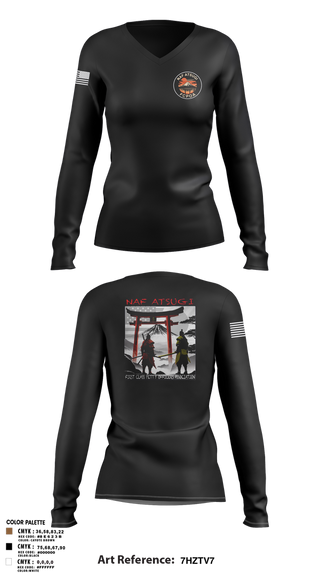 Womens Long Sleeve Vneck Shirt, NAF ATSUGI FCPOA, Navy, Teamtime, Team time, sublimation, custom sports apparel, team uniforms, spirit wear, spiritwear, sports uniforms, custom shirts, team store, custom team store, fundraiser sports, apparel fundraiser