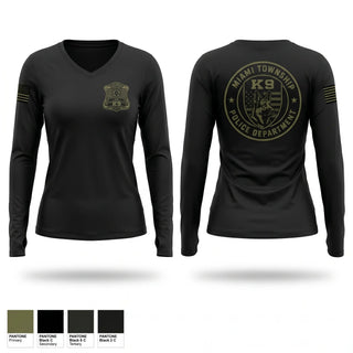 Womens Long Sleeve Vneck Shirt, Miami Township Police K9, Police, Teamtime, Team time, sublimation, custom sports apparel, team uniforms, spirit wear, spiritwear, sports uniforms, custom shirts, team store, custom team store, fundraiser sports, apparel fundraiser