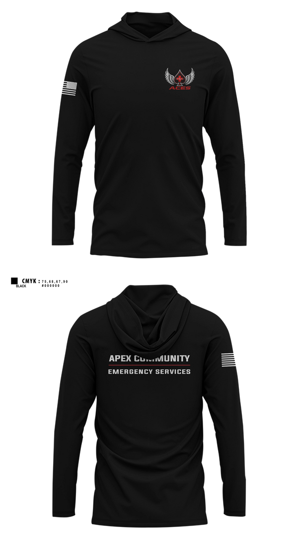 Long Sleeve hooded sunshirt, ACES, EMS/EMT, Teamtime, Team time, sublimation, custom sports apparel, team uniforms, spirit wear, spiritwear, sports uniforms, custom shirts, team store, custom team store, fundraiser sports, apparel fundraiser
