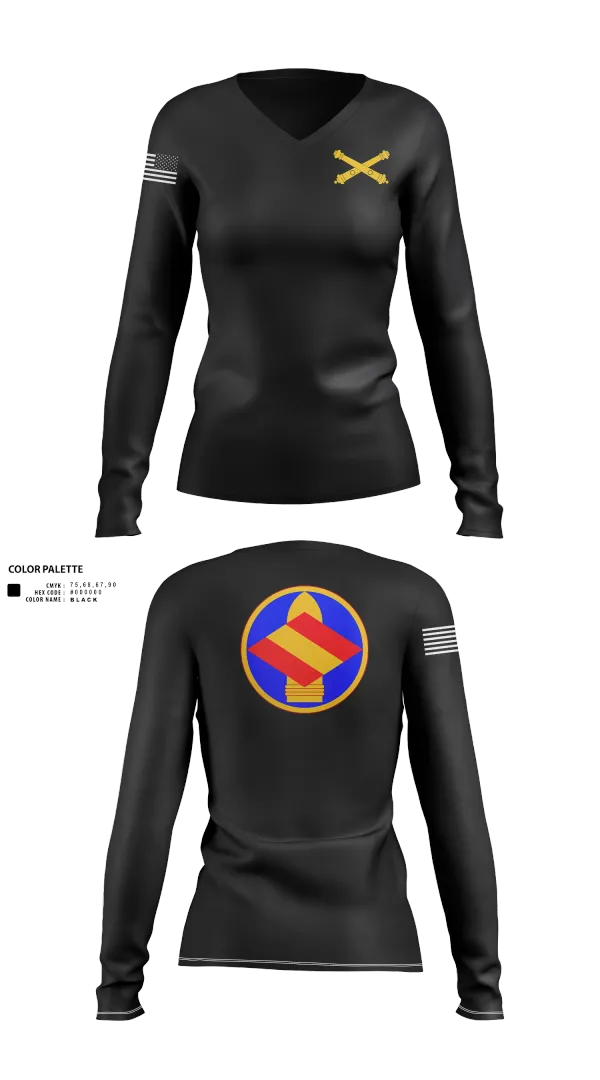 Womens Long Sleeve Vneck Shirt, HQ 142 FA BDE, National Guard, Teamtime, Team time, sublimation, custom sports apparel, team uniforms, spirit wear, spiritwear, sports uniforms, custom shirts, team store, custom team store, fundraiser sports, apparel fundraiser