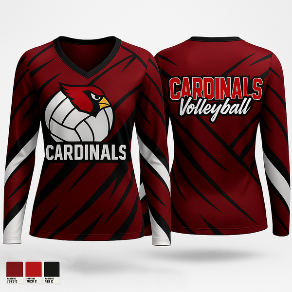 Womens Long Sleeve Vneck Shirt, Cardinals, Women's Volleyball, Teamtime, Team time, sublimation, custom sports apparel, team uniforms, spirit wear, spiritwear, sports uniforms, custom shirts, team store, custom team store, fundraiser sports, apparel fundraiser