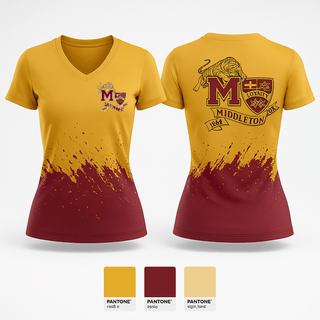Womens Short Sleeve Vneck Shirt, MIDDLETON TIGERS, , Teamtime, Team time, sublimation, custom sports apparel, team uniforms, spirit wear, spiritwear, sports uniforms, custom shirts, team store, custom team store, fundraiser sports, apparel fundraiser