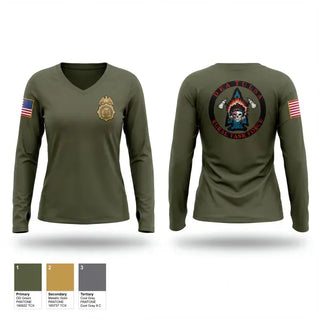 Womens Long Sleeve Vneck Shirt, Tulsa Rural Task Force, Police, Teamtime, Team time, sublimation, custom sports apparel, team uniforms, spirit wear, spiritwear, sports uniforms, custom shirts, team store, custom team store, fundraiser sports, apparel fundraiser