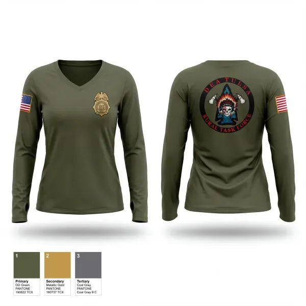 Womens Long Sleeve Vneck Shirt, Tulsa Rural Task Force, Police, Teamtime, Team time, sublimation, custom sports apparel, team uniforms, spirit wear, spiritwear, sports uniforms, custom shirts, team store, custom team store, fundraiser sports, apparel fundraiser