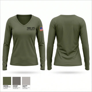 Womens Long Sleeve Vneck Shirt, 158th SFS Force Protection, National Guard, Teamtime, Team time, sublimation, custom sports apparel, team uniforms, spirit wear, spiritwear, sports uniforms, custom shirts, team store, custom team store, fundraiser sports, apparel fundraiser