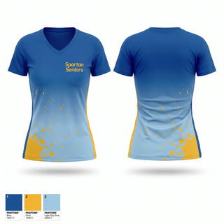 Womens Short Sleeve Vneck Shirt, Spartan Seniors, Cross Country, Teamtime, Team time, sublimation, custom sports apparel, team uniforms, spirit wear, spiritwear, sports uniforms, custom shirts, team store, custom team store, fundraiser sports, apparel fundraiser
