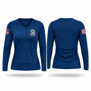 Womens Long Sleeve Vneck Shirt, DCPS Police, Police, Teamtime, Team time, sublimation, custom sports apparel, team uniforms, spirit wear, spiritwear, sports uniforms, custom shirts, team store, custom team store, fundraiser sports, apparel fundraiser