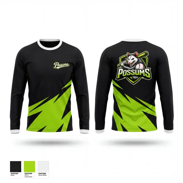 Long Sleeve Performance Shirt, Possums, Baseball, Teamtime, Team time, sublimation, custom sports apparel, team uniforms, spirit wear, spiritwear, sports uniforms, custom shirts, team store, custom team store, fundraiser sports, apparel fundraiser