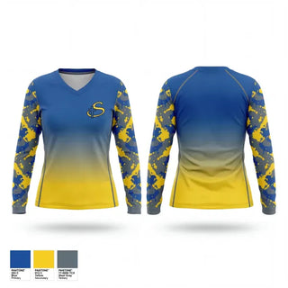 Womens Long Sleeve Vneck Shirt, Schlarman Academy High School Track & Field, Track & Field, Teamtime, Team time, sublimation, custom sports apparel, team uniforms, spirit wear, spiritwear, sports uniforms, custom shirts, team store, custom team store, fundraiser sports, apparel fundraiser