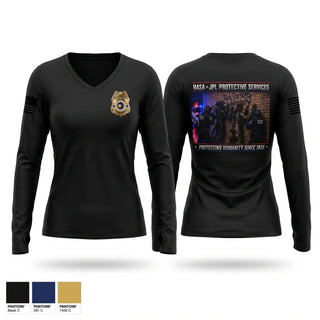Womens Long Sleeve Vneck Shirt, NASA POLICE, Police, Teamtime, Team time, sublimation, custom sports apparel, team uniforms, spirit wear, spiritwear, sports uniforms, custom shirts, team store, custom team store, fundraiser sports, apparel fundraiser