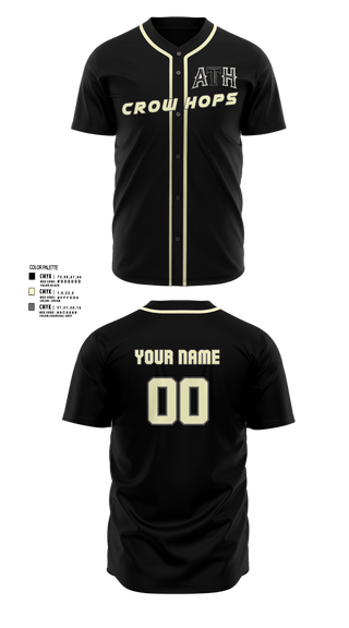 Full Button Baseball Jersey, ATH (Around the Horn) Crow Hops, Baseball, Teamtime, Team time, sublimation, custom sports apparel, team uniforms, spirit wear, spiritwear, sports uniforms, custom shirts, team store, custom team store, fundraiser sports, apparel fundraiser