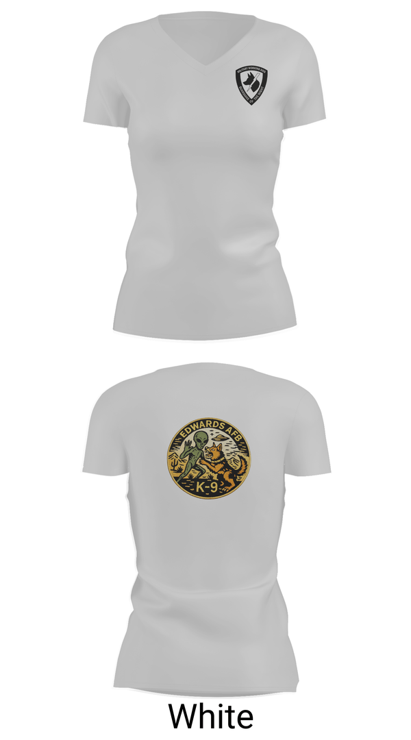 Womens Short Sleeve Vneck Shirt, 412th Military Working Dog, Air Force, Teamtime, Team time, sublimation, custom sports apparel, team uniforms, spirit wear, spiritwear, sports uniforms, custom shirts, team store, custom team store, fundraiser sports, apparel fundraiser