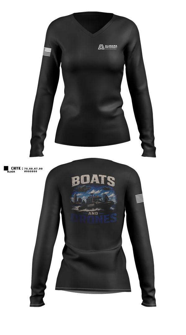 Womens Long Sleeve Vneck Shirt, Alabama Port Authority Police, Police, Teamtime, Team time, sublimation, custom sports apparel, team uniforms, spirit wear, spiritwear, sports uniforms, custom shirts, team store, custom team store, fundraiser sports, apparel fundraiser
