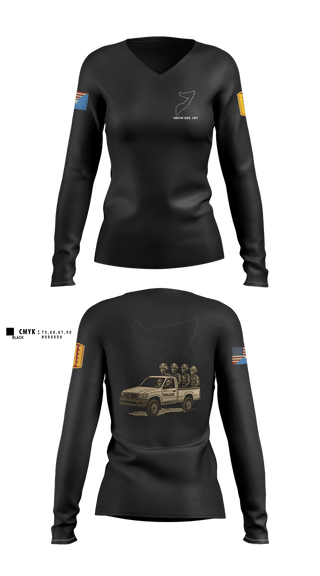 Womens Long Sleeve Vneck Shirt, 180th ESC 1st, Army, Teamtime, Team time, sublimation, custom sports apparel, team uniforms, spirit wear, spiritwear, sports uniforms, custom shirts, team store, custom team store, fundraiser sports, apparel fundraiser
