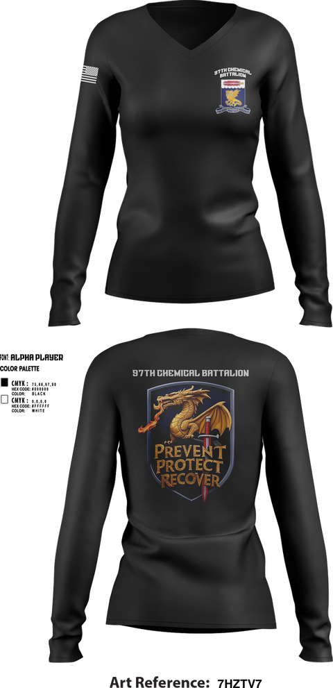 Womens Long Sleeve Vneck Shirt, 97TH Chemical Battalion, , Teamtime, Team time, sublimation, custom sports apparel, team uniforms, spirit wear, spiritwear, sports uniforms, custom shirts, team store, custom team store, fundraiser sports, apparel fundraiser