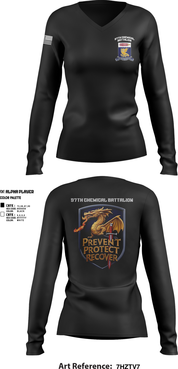Womens Long Sleeve Vneck Shirt, 97TH Chemical Battalion, , Teamtime, Team time, sublimation, custom sports apparel, team uniforms, spirit wear, spiritwear, sports uniforms, custom shirts, team store, custom team store, fundraiser sports, apparel fundraiser