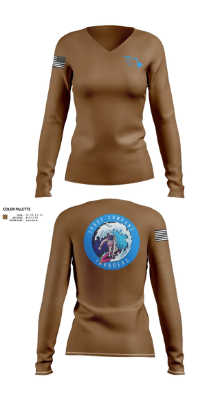 Womens Long Sleeve Vneck Shirt, Space Company, Army, Teamtime, Team time, sublimation, custom sports apparel, team uniforms, spirit wear, spiritwear, sports uniforms, custom shirts, team store, custom team store, fundraiser sports, apparel fundraiser