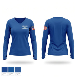 Womens Long Sleeve Vneck Shirt, ALEXANDER FIRE RESPONDERS, EMS/EMT, Teamtime, Team time, sublimation, custom sports apparel, team uniforms, spirit wear, spiritwear, sports uniforms, custom shirts, team store, custom team store, fundraiser sports, apparel fundraiser