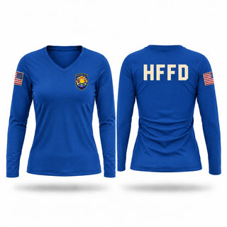 Womens Long Sleeve Vneck Shirt, Honeoye Falls Fire Department, Fire Department, Teamtime, Team time, sublimation, custom sports apparel, team uniforms, spirit wear, spiritwear, sports uniforms, custom shirts, team store, custom team store, fundraiser sports, apparel fundraiser