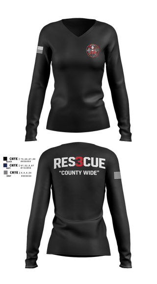 Womens Long Sleeve Vneck Shirt, North Towanda Fire Rescue, Fire Department, Teamtime, Team time, sublimation, custom sports apparel, team uniforms, spirit wear, spiritwear, sports uniforms, custom shirts, team store, custom team store, fundraiser sports, apparel fundraiser